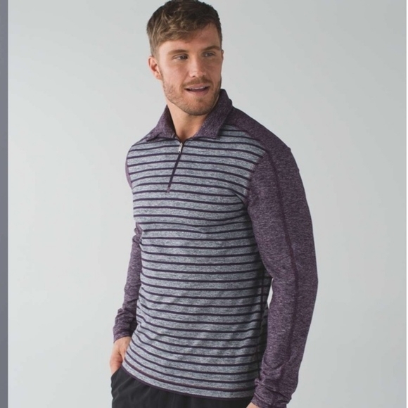 lululemon athletica Other - Lululemon Surge Warm 1/4 Zip Pullover Yachtie Stripe Heathered Grey Purple Large